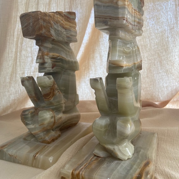 Vintage Jade Onyx Bookends Aztec Carved - Picture 4 of 5